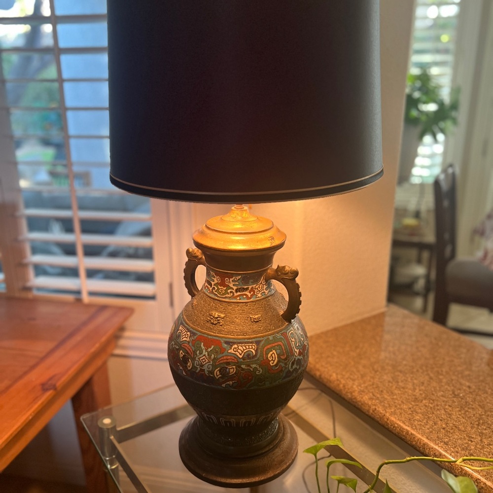 Stunning Antique "Champleve" Bronze and Enamel Lamp